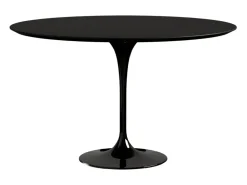 Mesa tulipán redonda extensible de gama alta-Color de la bandeja Negro mate-Anchura 93/138 cm-Color de los pies Negro brillante