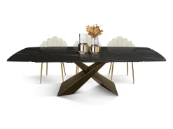 Mesa vitroceramica negro dorado, patas metal bronce 160x90-240x90cm - FIGARI