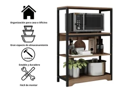 Meyvaser Estantería de Cocina con Marco de Metal Negro, Estante Industrial para microondas 60x30x100 Cm