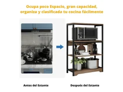 Meyvaser Estantería de Cocina con Marco de Metal Negro, Estante Industrial para microondas 60x30x100 Cm