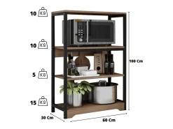 Meyvaser Estantería de Cocina con Marco de Metal Negro, Estante Industrial para microondas 60x30x100 Cm