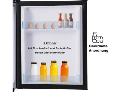 Mini nevera retro, 72 L en total, 21 L en congelador, 51 L en frigorífico, Clase energética E, LED, Diseño retro, Color negro (45 x 44 x 91 cm)