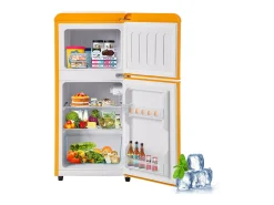 Mini nevera retro, 60 L en total, 22 L en congelador, 38 L en frigorífico, clase energética E, LED, diseño retro, amarillo (88,8 x 45,5 x 42,5 cm)