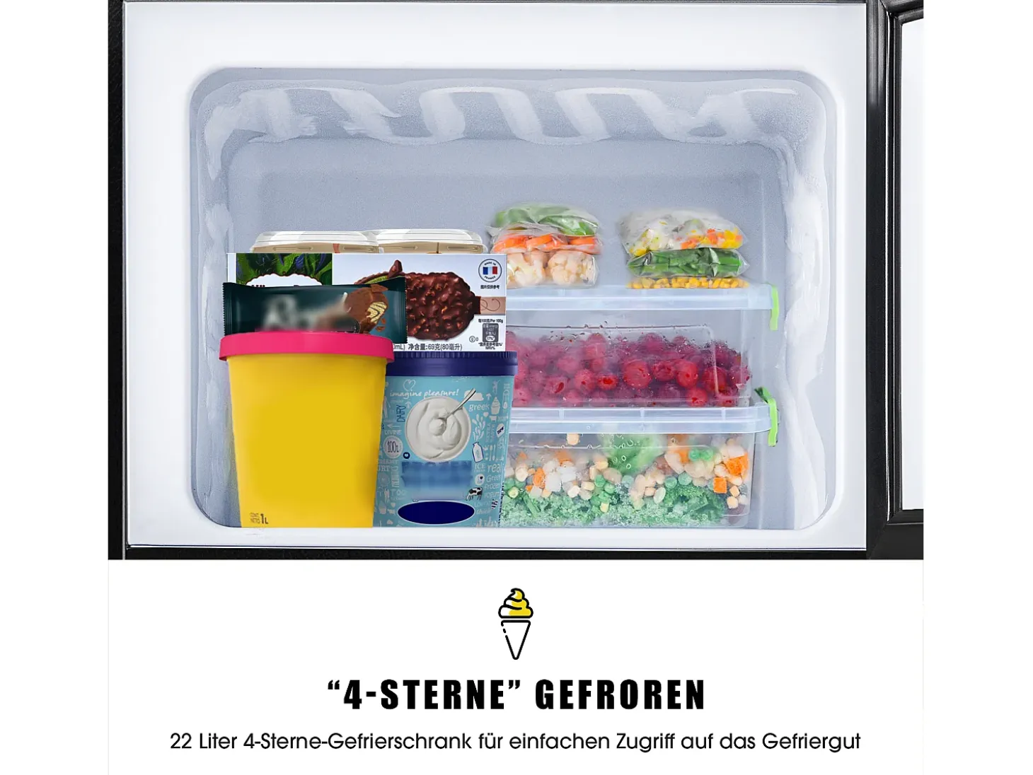 Mininevera de 60 L, congelador de 22 L, frigorífico de 38 L, clase energética E, LED, diseño moderno, color negro (86,8 x 45,5 x 42,5 cm)