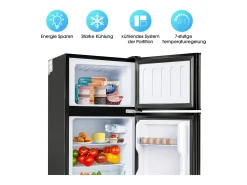 Mininevera de 60 L, congelador de 22 L, frigorífico de 38 L, clase energética E, LED, diseño moderno, color negro (86,8 x 45,5 x 42,5 cm)