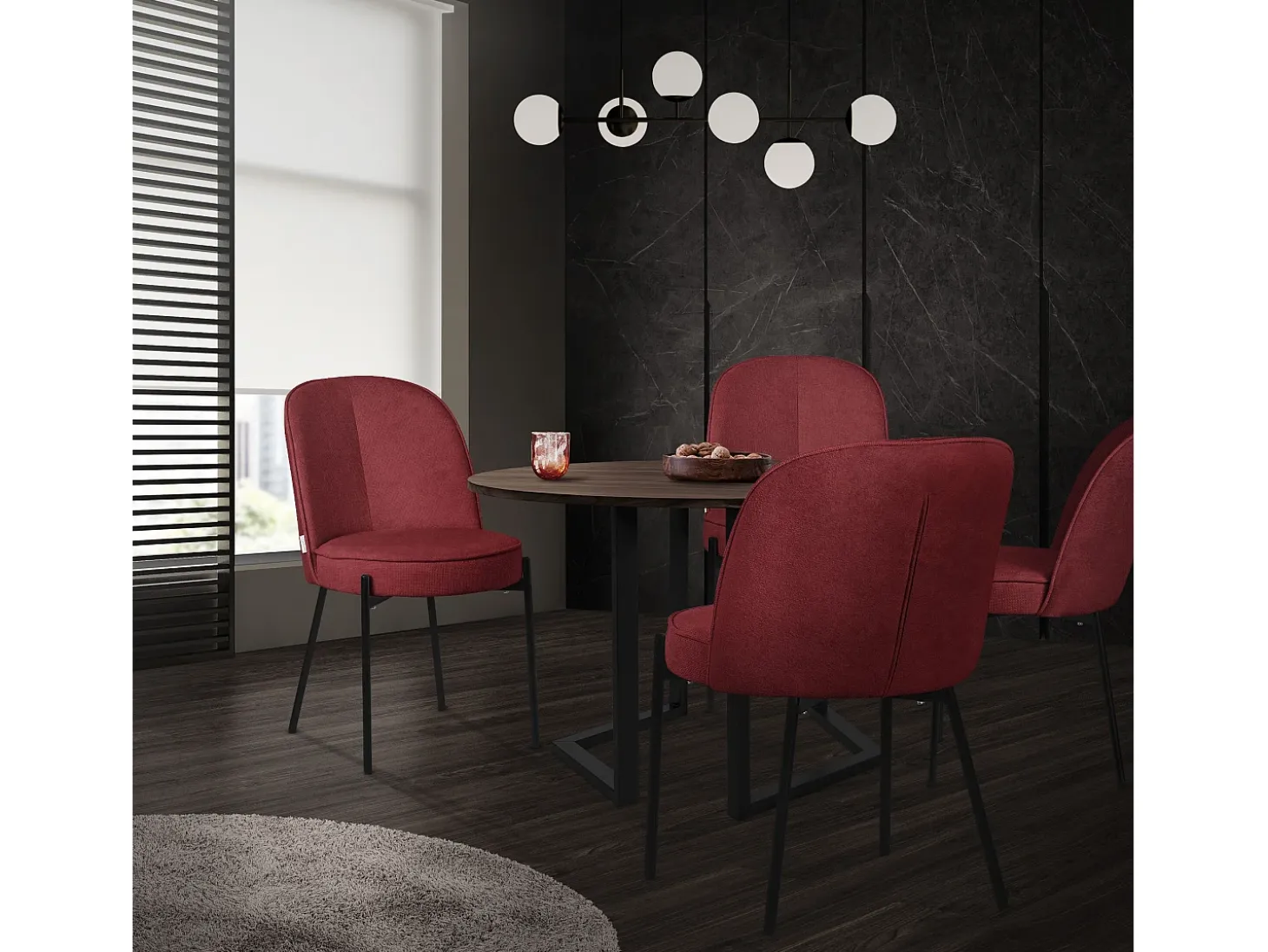 ML-Design 6 Sillas de comedor redondas rojas poliéster tapizado con patas de metal asiento acolchado con respaldo diseño atemporal mueble ergonómico