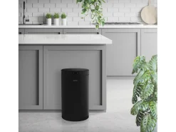 ML-Design Cubo de basura inteligente con sensor de movimiento 30L papelera redonda con apertura y cierre automática de acero negro con pantalla LED