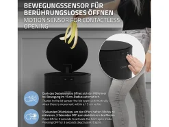 ML-Design Cubo de basura inteligente con sensor de movimiento 30L papelera redonda con apertura y cierre automática de acero negro con pantalla LED