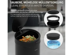 ML-Design Cubo de basura inteligente con sensor de movimiento 30L papelera redonda con apertura y cierre automática de acero negro con pantalla LED