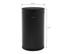 ML-Design Cubo de basura inteligente con sensor de movimiento 30L papelera redonda con apertura y cierre automática de acero negro con pantalla LED