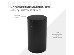 ML-Design Cubo de basura inteligente con sensor de movimiento 30L papelera redonda con apertura y cierre automática de acero negro con pantalla LED