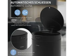 ML-Design Cubo de basura inteligente con sensor de movimiento 30L papelera redonda con apertura y cierre automática de acero negro con pantalla LED