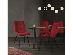 ML-Design Silla de comedor set de 4 piezas rojo, Silla de salón con tapicería de tela y patas de metal negro