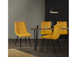 ML-Design Silla de comedor juego de 6 piezas amarillo mostaza, Silla de salón con tapicería de tela y patas de metal negro