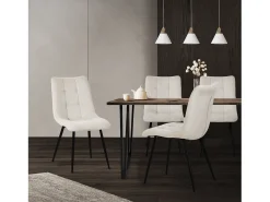 ML-Design Silla de comedor juego de 6 piezas Beige, Silla de salón con tapicería de tela y patas de metal negro
