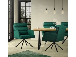 ML-Design Sillas de comedor giratorias, set de 6, verde oscuro, Sillas de salón con reposabrazos y respaldo