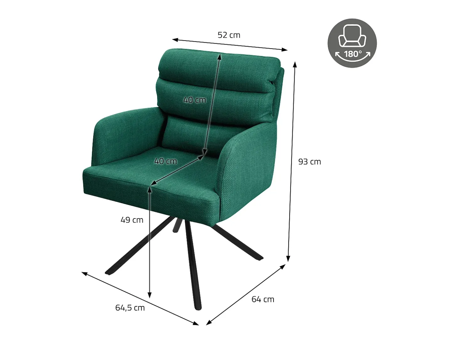 ML-Design Sillas de comedor giratorias, set de 6, verde oscuro, Sillas de salón con reposabrazos y respaldo