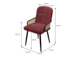ML-Design 6x Sillas de comedor con funda de tela roja, asiento con respaldo, reposabrazos con aspecto de ratán sillón ergonómico de cocina