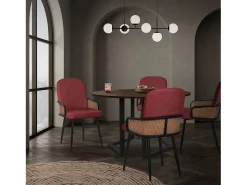 ML-Design 6x Sillas de comedor con funda de tela roja, asiento con respaldo, reposabrazos con aspecto de ratán sillón ergonómico de cocina