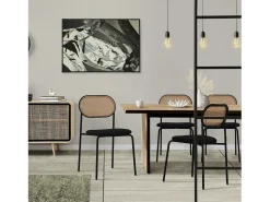 ML-Design 6x Sillas de comedor negro tapizado ratán con patas metal respaldo curvado de rejilla y apoyabrazos ergonómico sillón moderno para hogar