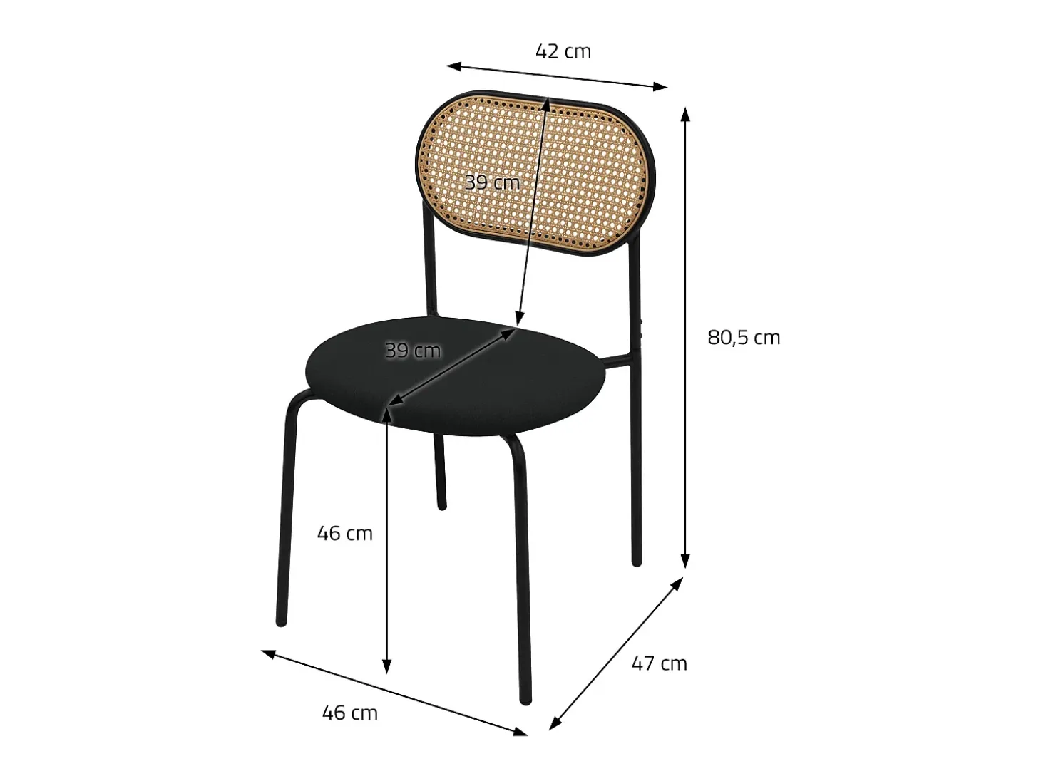 ML-Design 6x Sillas de comedor negro tapizado ratán con patas metal respaldo curvado de rejilla y apoyabrazos ergonómico sillón moderno para hogar
