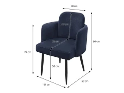 ML-Design 4x Sillas de comedor con funda de tela azul oscuro asientos de salón con respaldo y reposabrazos de ratán mueble tapizado y patas de metal