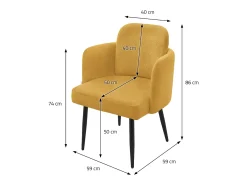 ML-Design 6x Sillas de comedor con funda de tela mostaza asientos sofá de salón con respaldo y reposabrazos de ratán mueble tapizado y patas de metal