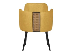 ML-Design 6x Sillas de comedor con funda de tela mostaza asientos sofá de salón con respaldo y reposabrazos de ratán mueble tapizado y patas de metal
