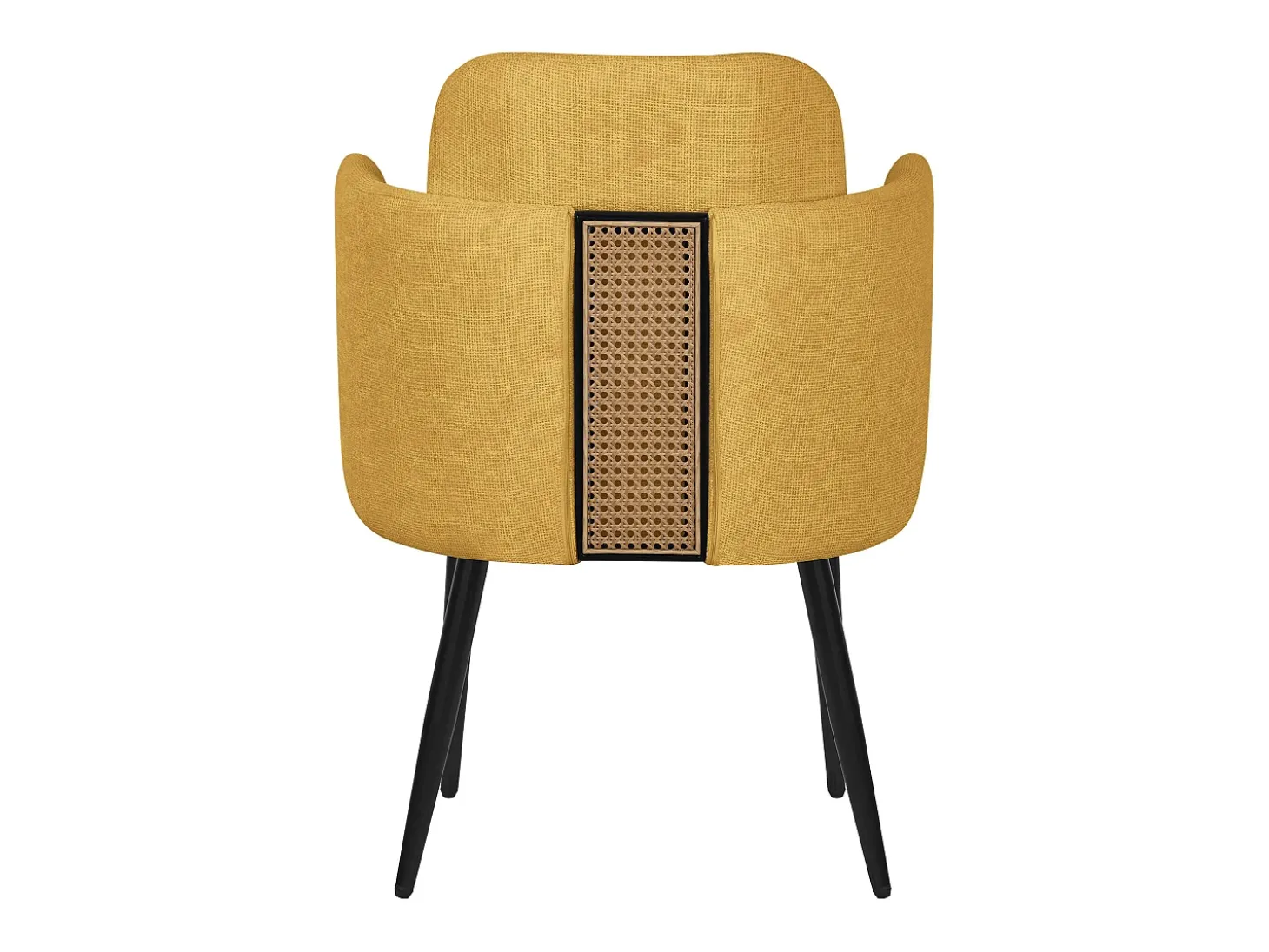 ML-Design 6x Sillas de comedor con funda de tela mostaza asientos sofá de salón con respaldo y reposabrazos de ratán mueble tapizado y patas de metal