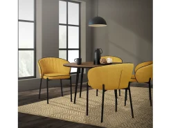 ML-Design 4x Sillas de comedor mostaza con revestimiento de tela, asiento sofá de salón con respaldo, mueble de cocina tapizado con patas de metal