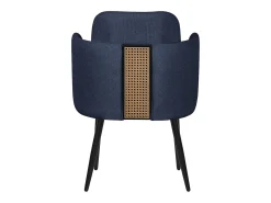 ML-Design 6x Sillas de comedor con funda de tela azul oscuro asientos de salón con respaldo y reposabrazos de ratán mueble tapizado y patas de metal