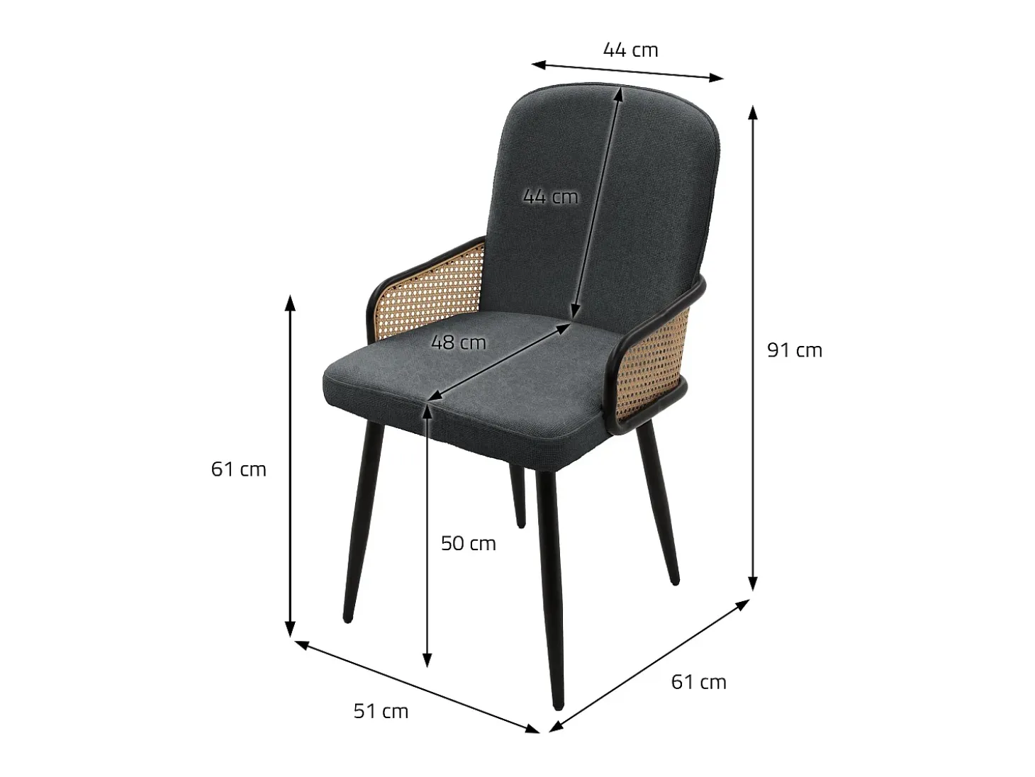 ML-Design 4x Sillas de comedor con funda de tela antracita, asiento con respaldo, reposabrazos con aspecto de ratán sillón ergonómico de cocina