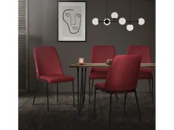 ML-Design 4x Sillas de comedor rojas poliéster tapizado con patas de metal asiento acolchado con respaldo diseño atemporal mueble ergonómico