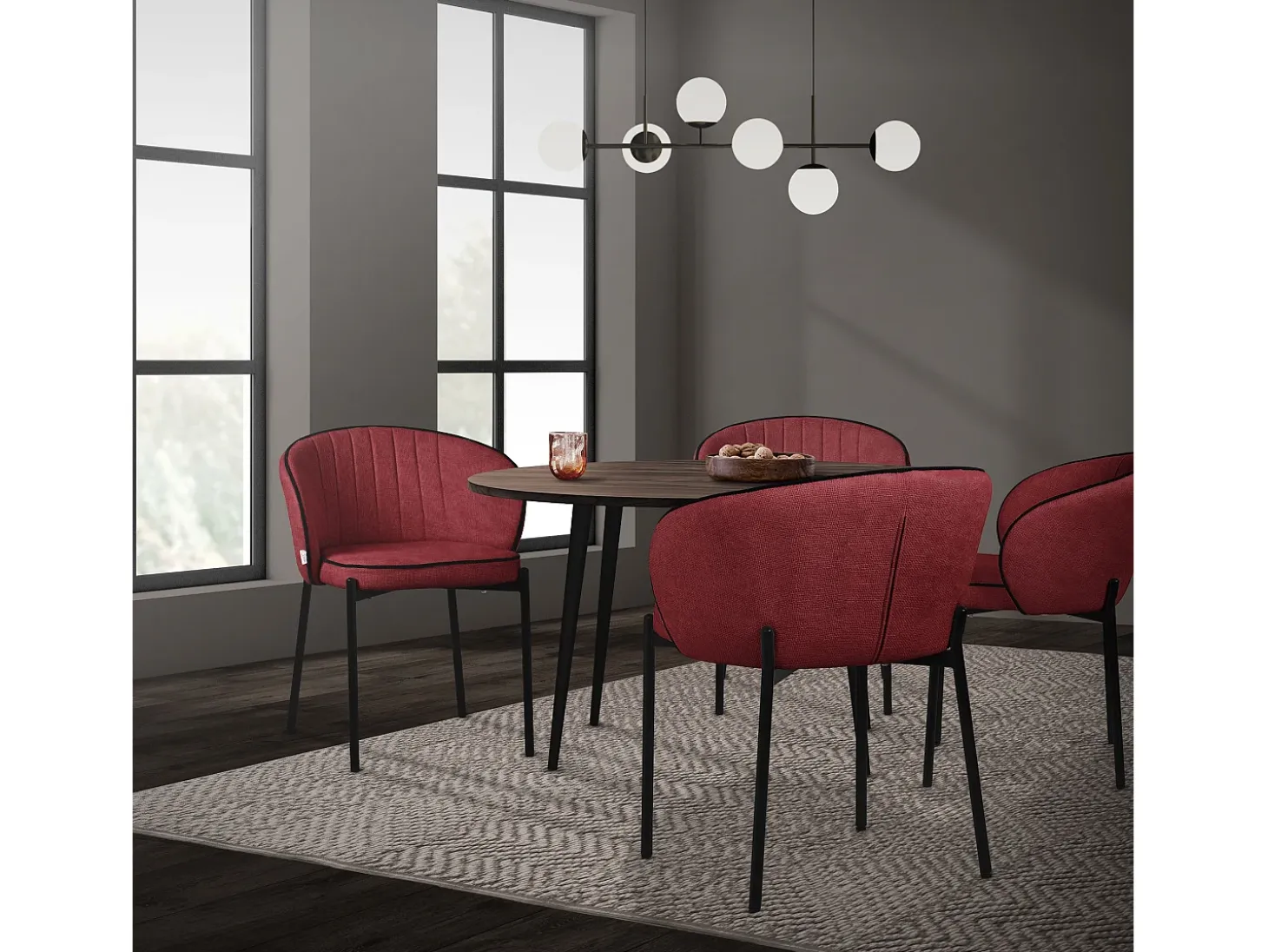 ML-Design 4x Sillas de comedor rojo con revestimiento de tela, asiento sofá de salón con respaldo, mueble de cocina tapizado con patas de metal