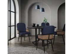 ML-Design 6x Sillas de comedor con funda de tela azul oscuro, asiento con respaldo, reposabrazos con aspecto de ratán sillón ergonómico de cocina