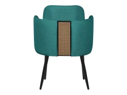 ML-Design 6x Sillas de comedor con funda de tela turquesa oscuro asientos con respaldo y reposabrazos de ratán mueble tapizado y patas de metal