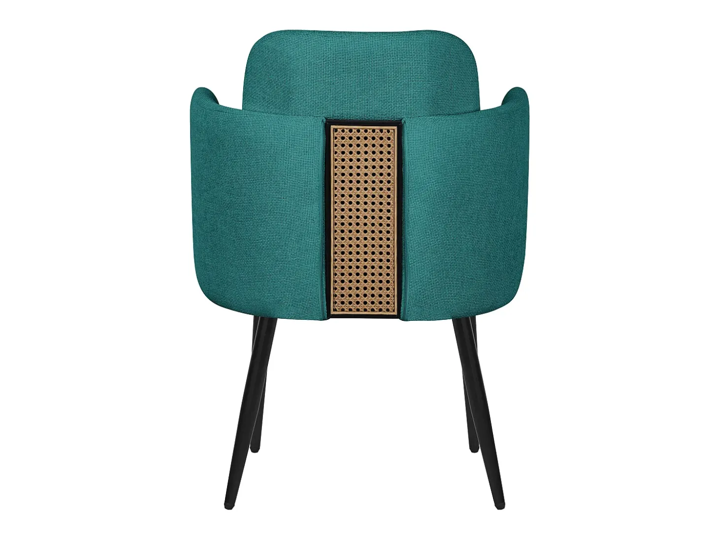 ML-Design 6x Sillas de comedor con funda de tela turquesa oscuro asientos con respaldo y reposabrazos de ratán mueble tapizado y patas de metal