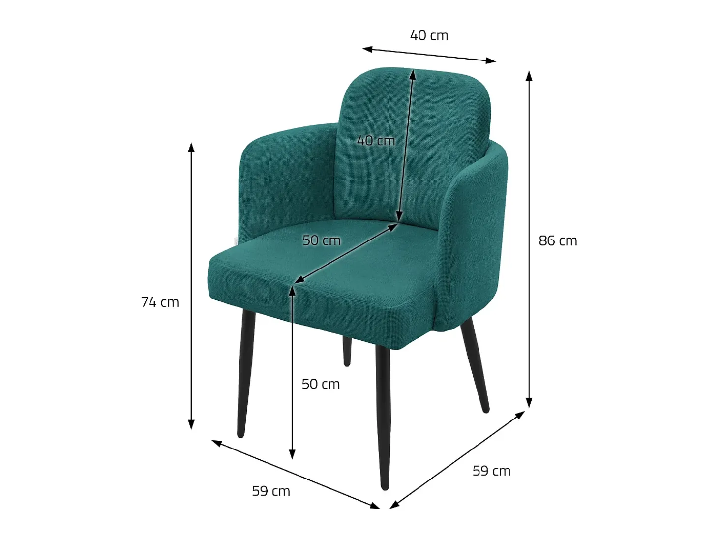 ML-Design 6x Sillas de comedor con funda de tela turquesa oscuro asientos con respaldo y reposabrazos de ratán mueble tapizado y patas de metal