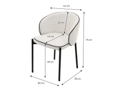 ML-Design 2x Sillas de comedor beige con revestimiento de tela, asiento sofá de salón con respaldo, mueble de cocina tapizado con patas de metal
