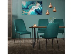 ML-Design 4x Sillas de comedor petróleo poliéster tapizado con patas de metal asiento acolchado con respaldo diseño atemporal mueble ergonómico