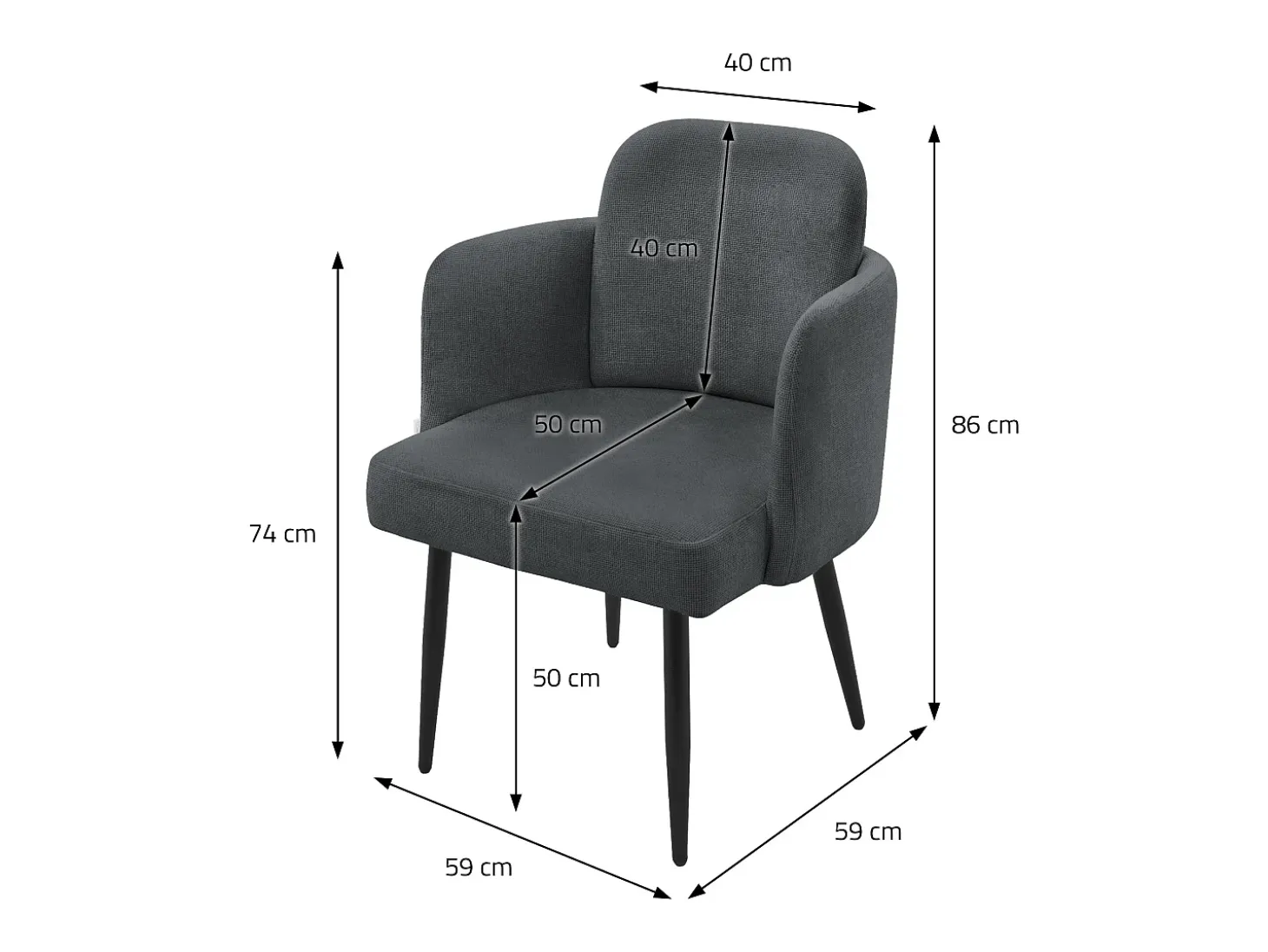 ML-Design 6x Sillas de comedor con funda de tela antracita asientos sofá de salón con respaldo y reposabrazos de ratán mueble tapizado, patas de metal