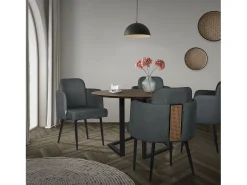 ML-Design 6x Sillas de comedor con funda de tela antracita asientos sofá de salón con respaldo y reposabrazos de ratán mueble tapizado, patas de metal