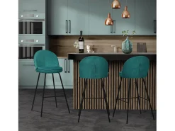 ML-Design 2x Taburetes de bar turquesa oscuro con tapizado de tela, 75cm sillas con respaldo y reposapíes, estructura metálica sillones para encimera