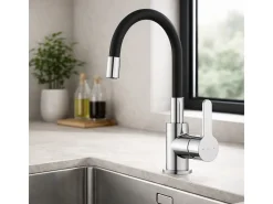 Mémory Mezclador para fregadero cromado con manguera flexible con memoria de forma Essebagno