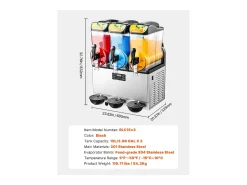 Máquina de Granito SucceBuy, 3 Depósitos de 15 L, Acero Inoxidable, Distribuidor de Bebidas Heladas, para Hogar, Restaurantes, Cafés, Bares