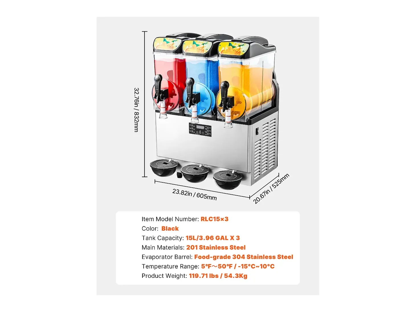 Máquina de Granito SucceBuy, 3 Depósitos de 15 L, Acero Inoxidable, Distribuidor de Bebidas Heladas, para Hogar, Restaurantes, Cafés, Bares