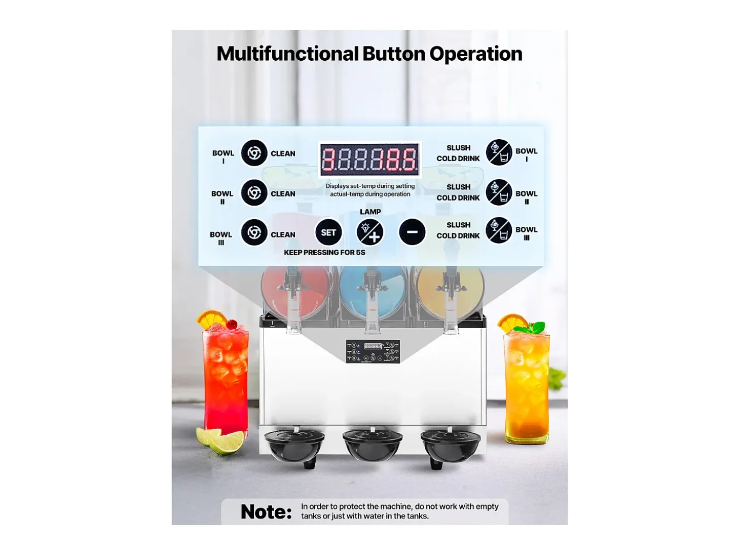 Máquina de Granito SucceBuy, 3 Depósitos de 15 L, Acero Inoxidable, Distribuidor de Bebidas Heladas, para Hogar, Restaurantes, Cafés, Bares