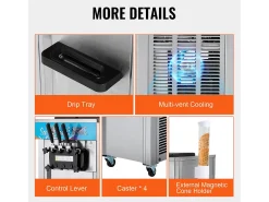 Máquina de Helado Blando Comercial SucceBuy, 21 - 31 L/H, 1500 W, 3 Sabores, 2x5,5 L, para Yogur, Café y Snack-Bar