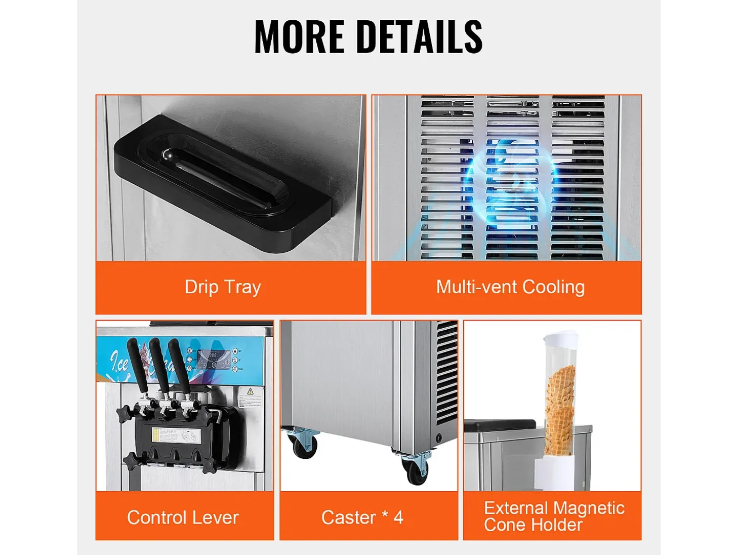 Máquina de Helado Blando Comercial SucceBuy, 21 - 31 L/H, 1500 W, 3 Sabores, 2x5,5 L, para Yogur, Café y Snack-Bar