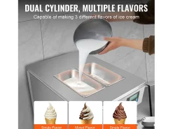 Máquina de Helado Blando SucceBuy, 20 L/h 1800 W 3 Sabores, Limpieza Automática, para Café Snack-Bar Restaurante Supermercado